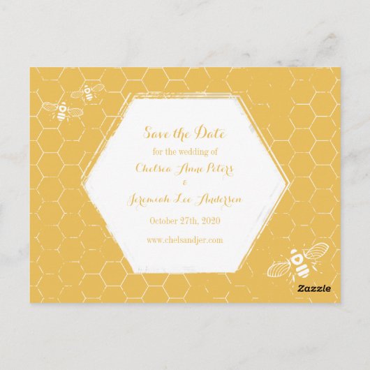 Honey Bee Yellow Pattern Save the Date Briefkaart (Achterkant)