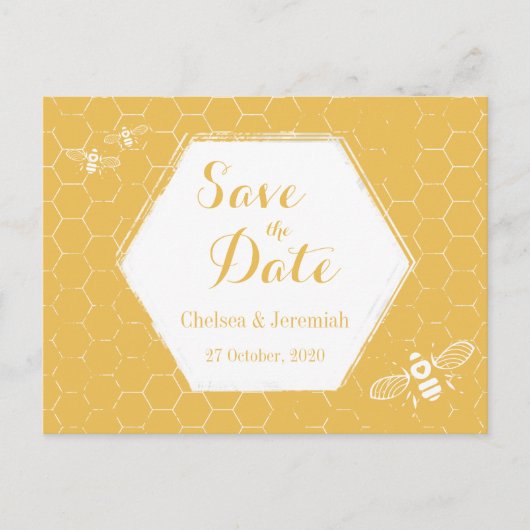 Honey Bee Yellow Pattern Save the Date Briefkaart (Voorkant)