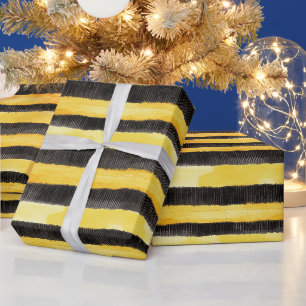 Honey Bee Zwart Goud Geel Kerstmis Cadeaupapier
