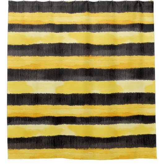 Honey Bee Zwart Goud Geel Kerstmis Douchegordijn (Voorkant)