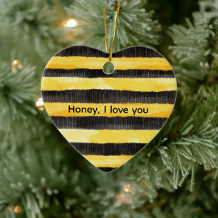 Honey Bee Zwart Goud Geel Kerstmis Keramisch Ornament
