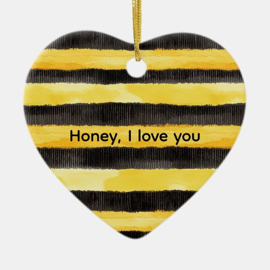 Honey Bee Zwart Goud Geel Kerstmis Keramisch Ornament (Voorkant)