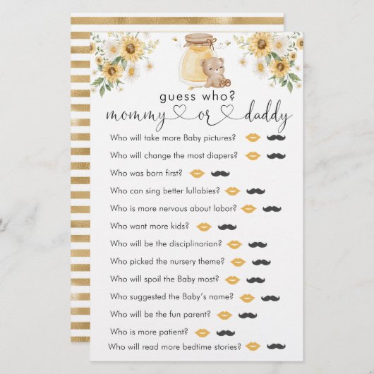 Honey Beer Baby shower "Raad eens wie" Game (Voorkant / Achterkant)