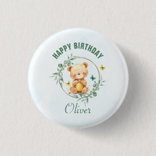 Honey Beer Schattige Greenery Boy Happy Birthday Ronde Button 3,2 Cm