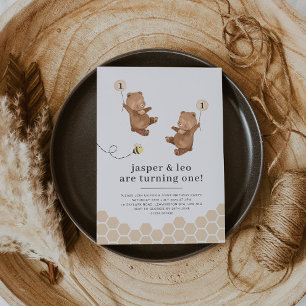 Honey Beer Tweeling Eerste Bij-dag Uitnodiging