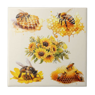 HONEY BEES FLEURS HONEYCOMB Carreaux en céramiqu
