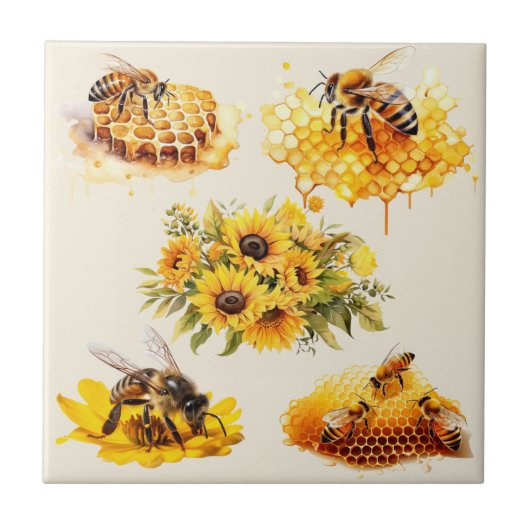 HONEY BEES FLEURS HONEYCOMB | Carreaux en céramiqu (Devant)