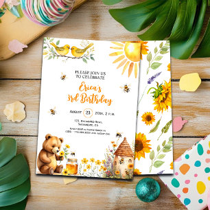Honey Bees Teddy Bear 3e anniversaire Invitation