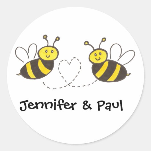 Honey Bees with Heart with Personalized Names Ronde Sticker (Voorkant)
