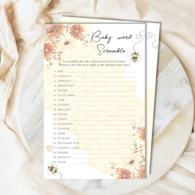 Honey Boho Wildflower Shower Baby Word Scramble (Creator heeft geüpload)