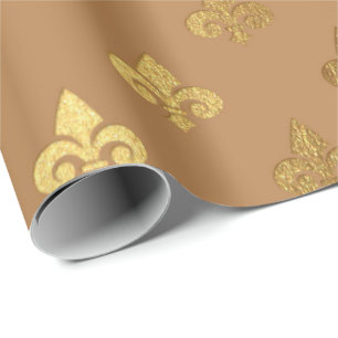Honey Brown Sepia Gold Metallic Fleur-de-lis Cadeaupapier
