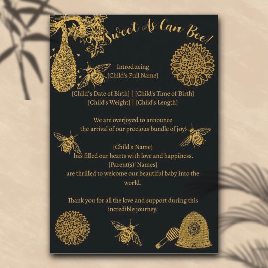  Honey Bumblebee Black Geboorte Aankondiging