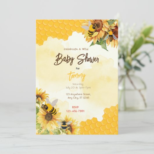 Honey Comb Bee Baby shower Kaart (Staand voorkant)