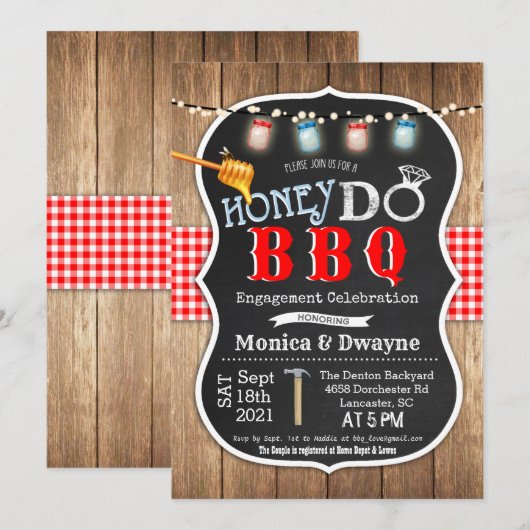 Honey Do BBQ Koppel Verlovingsuitnodiging Kaart (Voorkant / Achterkant)