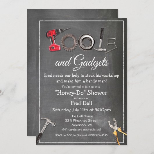 Honey Do Tools & Gadgets Bruiloft Man Invitatie Kaart (Voorkant / Achterkant)