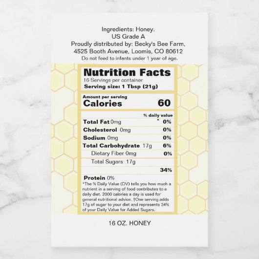 Honey Food Label Set Voedselcontainer Etiket (Enkel label)
