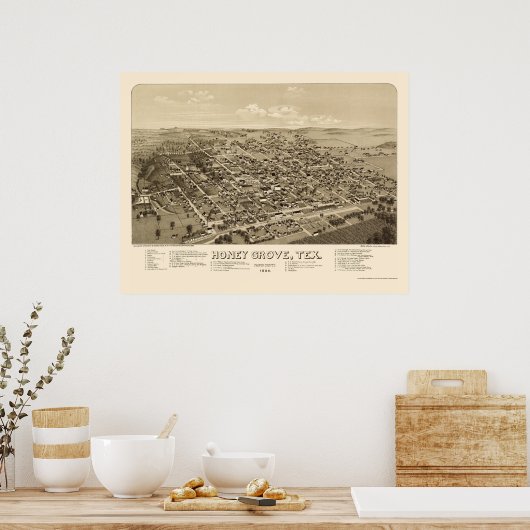 Honey Grove, TX Panoramic Map - 1886 Poster (Keuken)