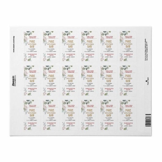 Honey Hex Kruik Zijpaneel Info Opslag Oogst Datum Etiket (Full Sheet)