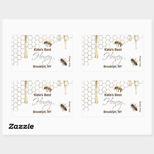 Honey Hexagon Jar Label met Honeycomb en bijen (Vel)