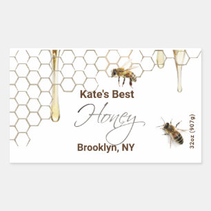 Honey Hexagon Jar Label met Honeycomb en bijen