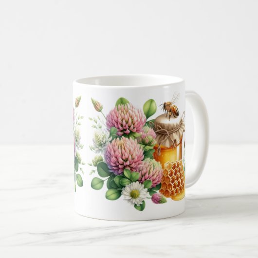 Honey Jar Bee and Clover Flower Mok (Voorkant rechts)