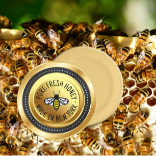 Honey Jar Deksel Label Gold met Bee