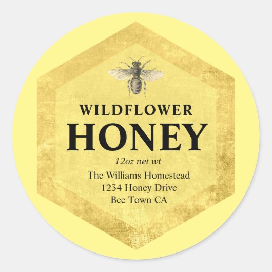 Honey Jar Étiquette | Fleur sauvage Honey | Nom de (Devant)