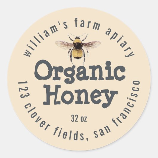 Honey Jar Étiquette Honey Bee Apiary (Devant)