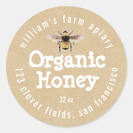 Honey Jar Étiquette Honey Bee Apiary Kraft Papier (Devant)