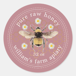 Honey Jar Étiquette Honeybee Apiary Dusty Rose