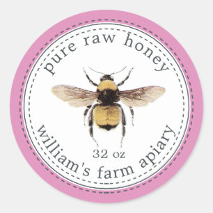Honey Jar Étiquette Honeybee Apiary Fuchsia rose
