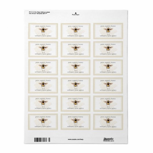 Honey Jar Étiquette Honeybee Apiary Honeycomb Anti (Feuille entière)