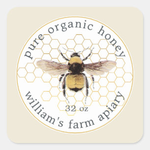 Honey Jar Étiquette Honeybee Apiary Honeypeb Blanc