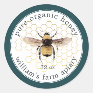 Honey Jar Étiquette Honeybee Apiary Honeypeb Turqu