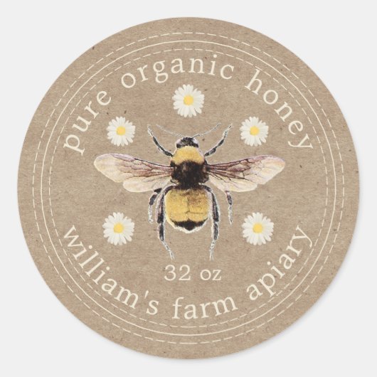Honey Jar Étiquette Honeybee Apiary Kraft Papier (Devant)