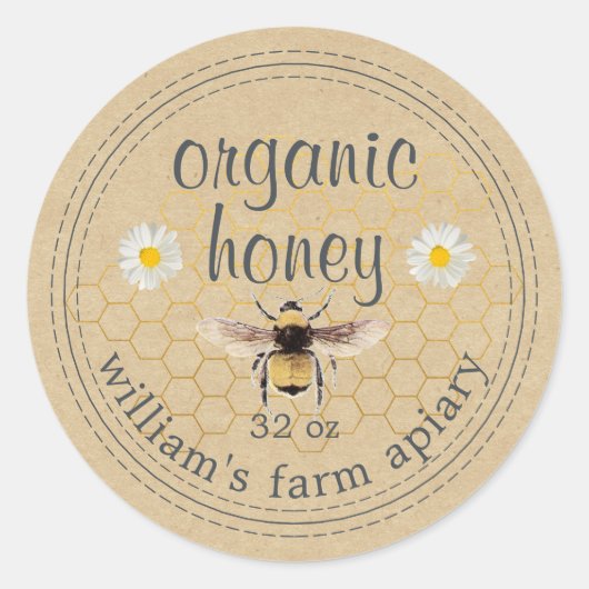 Honey Jar Étiquette Honeybee Apiary Kraft Papier (Devant)