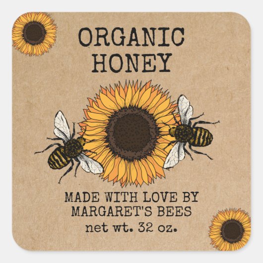 Honey Jar Étiquettes Honeybee Honeycomb Bee Apière (Devant)