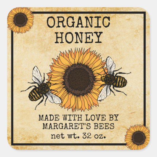 Honey Jar Étiquettes Honeybee Honeycomb Bee Apière (Devant)