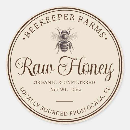  Honey Jar Label Bee Apiary Ronde Sticker (Voorkant)