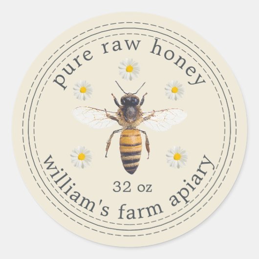 Honey Jar Label Honey Bee Apiary Antiek Wit (Voorkant)