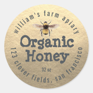 Honey Jar Label Honey Bee Apiary Gold