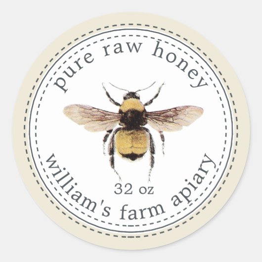 Honey Jar Label Honeybee Apiary Antiek White (Voorkant)