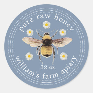 Honey Jar Label Honeybee Apiary Blue