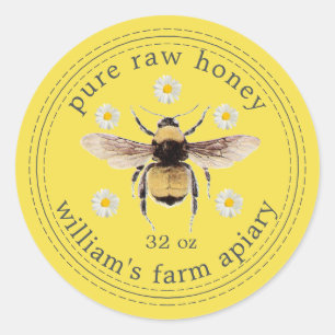 Honey Jar Label Honeybee Apiary Bright Yellow