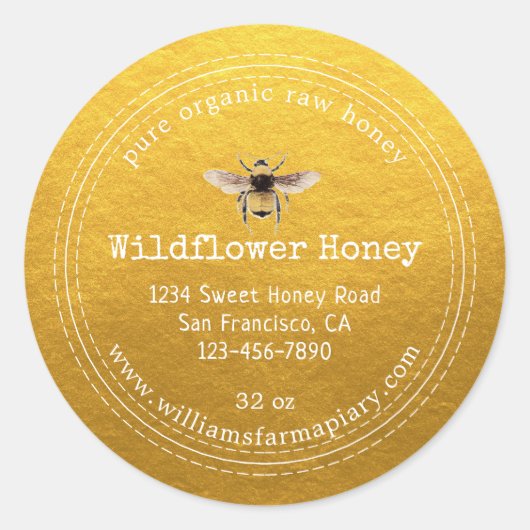 Honey Jar Label Honeybee Apiary Classic Gold (Voorkant)