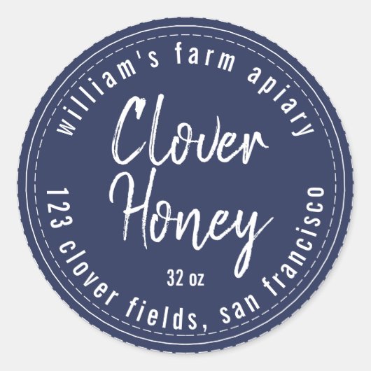 Honey Jar Label Honeybee Apiary Dark Blue (Voorkant)