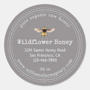 Honey Jar Label Honeybee Apiary Flannel Gray