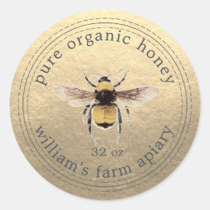 Honey Jar Label Honeybee Apiary Gold