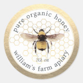 Honey Jar Label Honeybee Apiary Honeycomb Gold (Voorkant)
