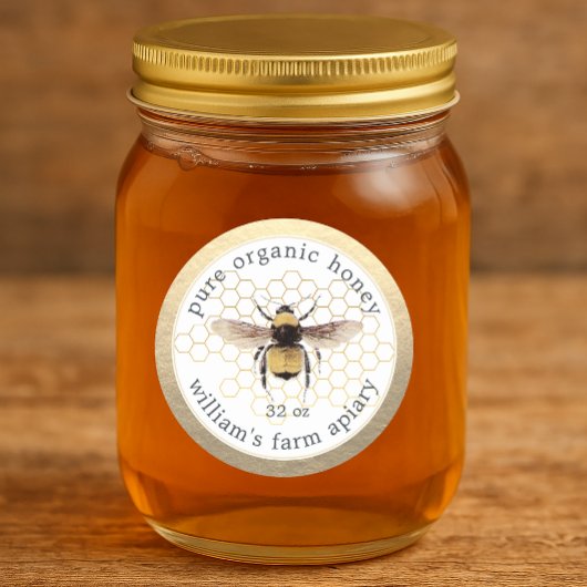 Honey Jar Label Honeybee Apiary Honeycomb Gold